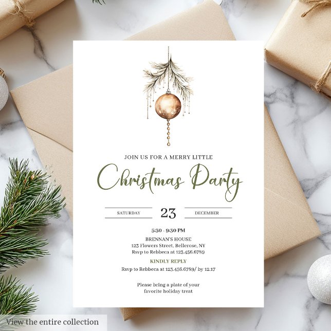 Invitation Minimal Sage Neutral Light Brown Christmas Party (Whimsical Sage Neutral Light Brown Christmas Party)