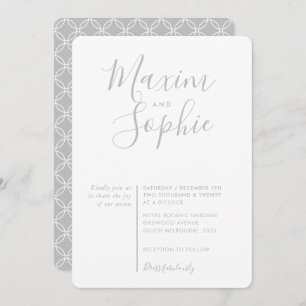 Invitation MINIMAL SCRIPT simple moderne mariage play gris