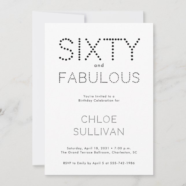 Invitation Minimal Sixty and Fabulous 60th Birthday Party (Devant)
