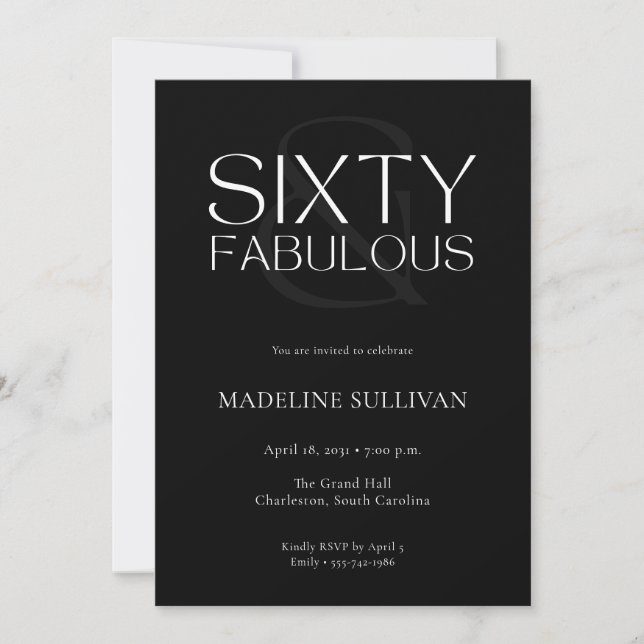 Invitation Minimal Sixty and Fabulous 60th Birthday Party (Devant)