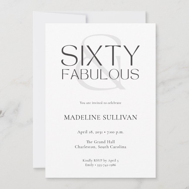 Invitation Minimal Sixty and Fabulous 60th Birthday Party (Devant)