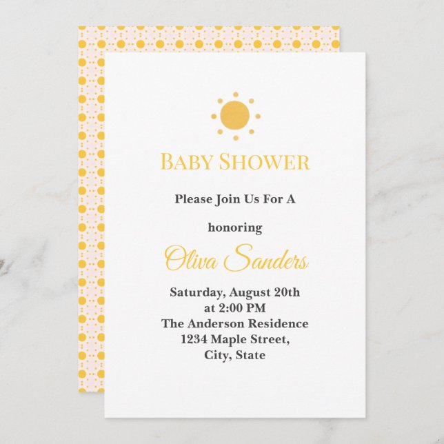 Invitation Minimal Sunshine Baby Shower (Devant / Derrière)