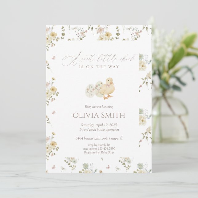 Invitation Minimal Sweet Little Chick Baby Shower (Debout devant)