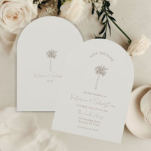 Minimal Taupe Palm Tree Beach Save The Date