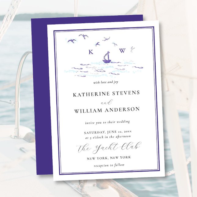 Invitation Minimal voilier Yacht Vave Mariage classique moder (Créateur téléchargé)