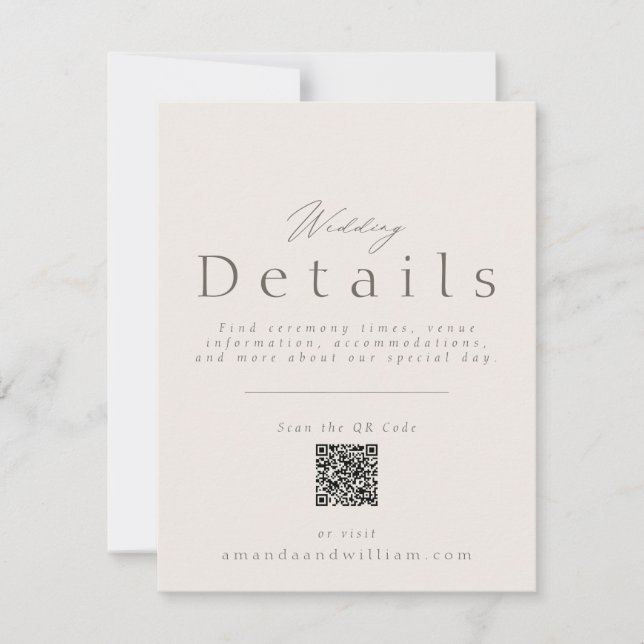 Invitation Minimal Wedding Details Card with QR Code (Devant)