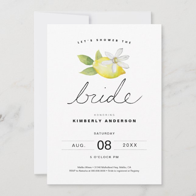Invitation minimale à la douche nuptiale citron (Devant)