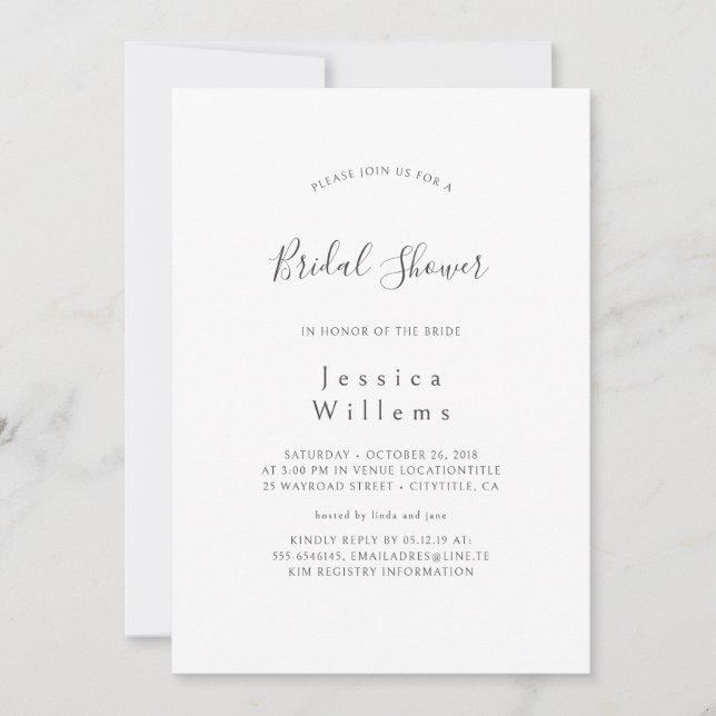 Invitation minimale élégante de douche nuptiale (Devant)