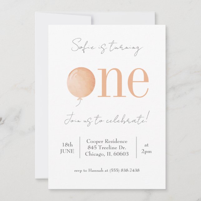 Invitation minimale pour le premier anniversaire (Devant)