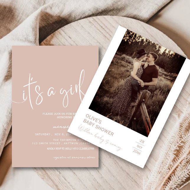 Invitation minimale rustique rose poudré, c'est un (Créateur téléchargé)