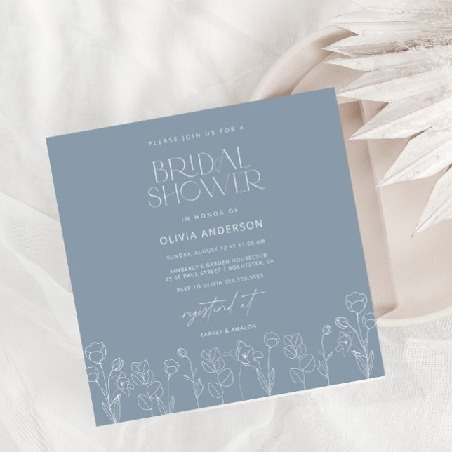 Invitation minimale simple Dusty Blue Bridal (Créateur téléchargé)