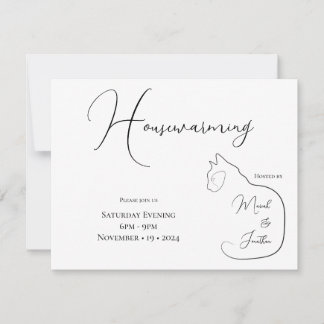 Invitation Minimalisme assis Chat Noir & Blanc Ménage
