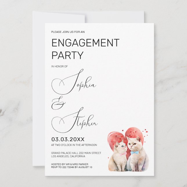 Invitation Minimalisme avec une demande en mariage de chats (Devant)