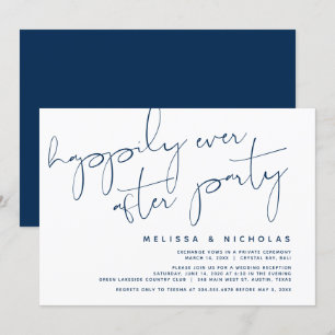 Invitation Minimalisme Bleu Nuit, Mariage Fête d'Elopement