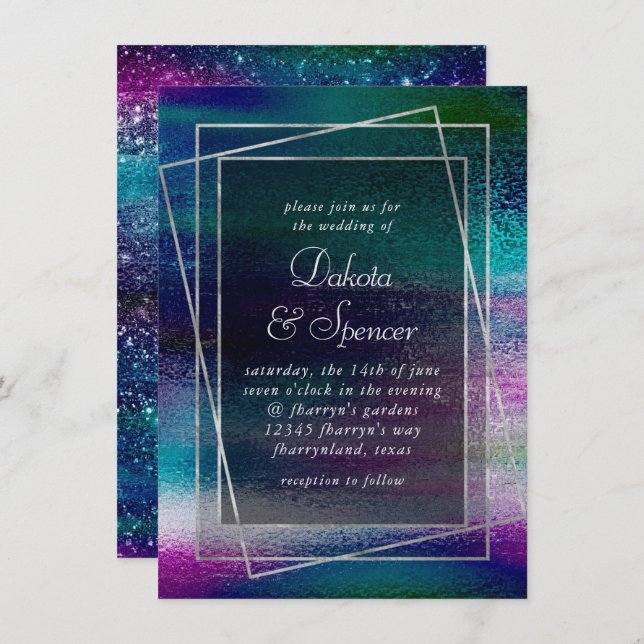 Invitation Minimalisme clinquant | Mariage holographique Irid (Devant / Derrière)