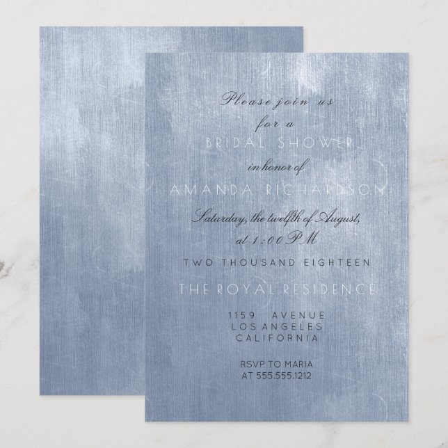 Invitation Minimalisme Glam Blue Grey Pastel Fête des mariées (Devant / Derrière)