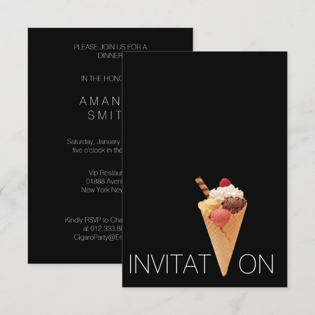 Invitation Minimalisme Italien Gelato Glace Party (Devant / Derrière)