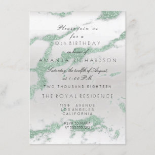 Invitation Minimalisme Marbre Gris Argent Vert Menthe Anniver