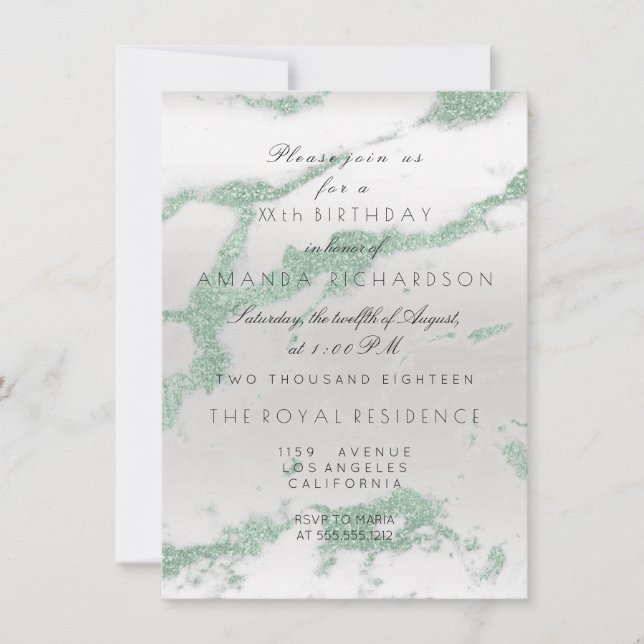 Invitation Minimalisme Marbre gris Marbre Argent Mint Green B (Devant)