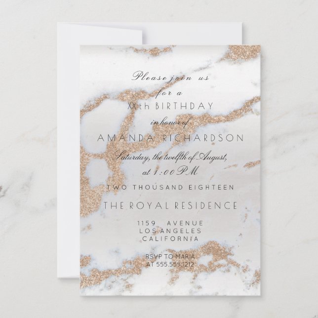 Invitation Minimalisme Marbre Gris Or Champaigne Anniversaire (Devant)