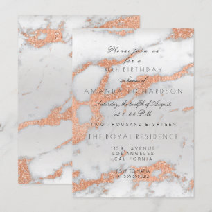 Invitation Minimalisme Marbre gris Rose or cuivre Anniversair