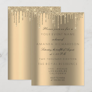 Invitation Minimalisme Paillettes Drips Or Anniversaire