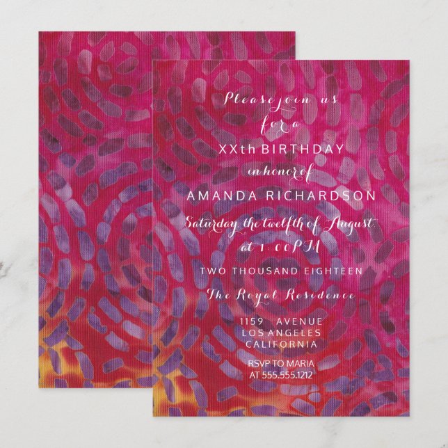 Invitation Minimalisme Red Candy Batik Tropical Rose Annivers (Devant / Derrière)