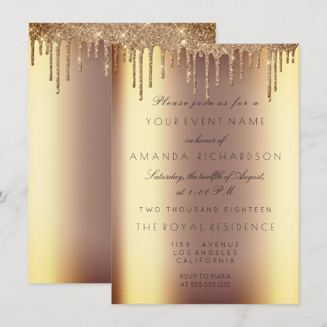 Invitation Minimalisme Sparkly Drivers Or Anniversaire Sepia  (Devant / Derrière)