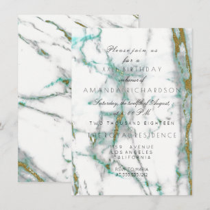 Invitation Minimalisme Vert Menthe Blanc Or Marbre Vert