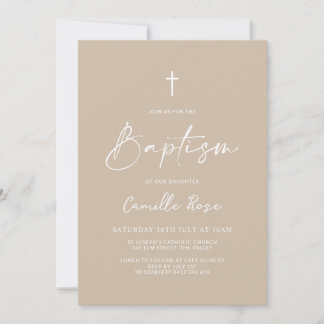 Invitation Minimalist Baptism Beige Neutral