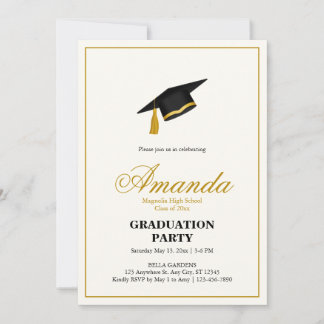 Invitation Minimalist Black and Gold Graduation Party