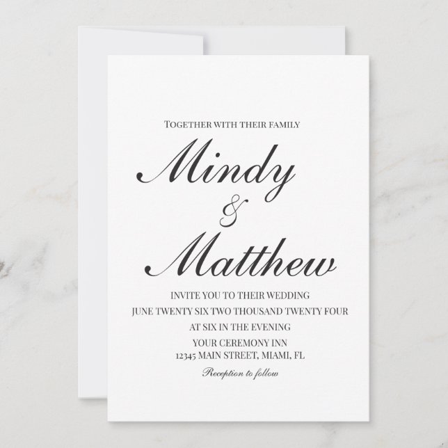 Invitation Minimalist Black and White Script Wedding (Devant)