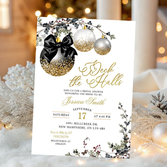 Invitation Minimalist Black Deck The Halls Bridal Shower (Créateur téléchargé)