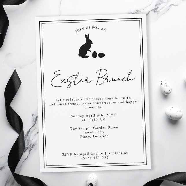 Invitation Minimalist Black On White Bunny Easter Brunch (Créateur téléchargé)