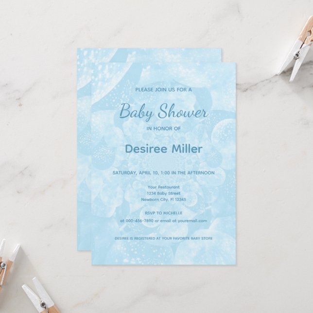 Invitation Minimalist Blue Balloons Boy Baby Shower (Devant/Arrière en situation)
