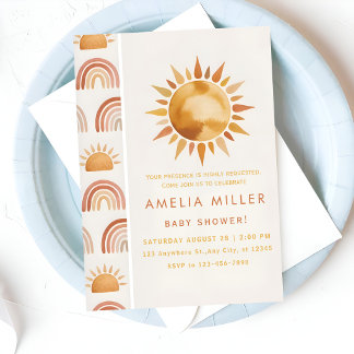 Invitation Minimalist Boho Rainbow Baby Shower