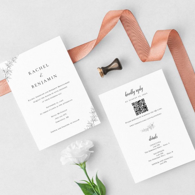 Invitation Minimalist Botanical Wedding Elegant QR Code (Créateur téléchargé)