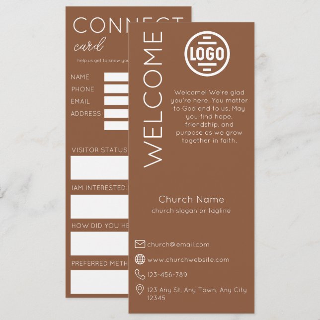Invitation Minimalist Brown Church Connection Card (Devant / Derrière)