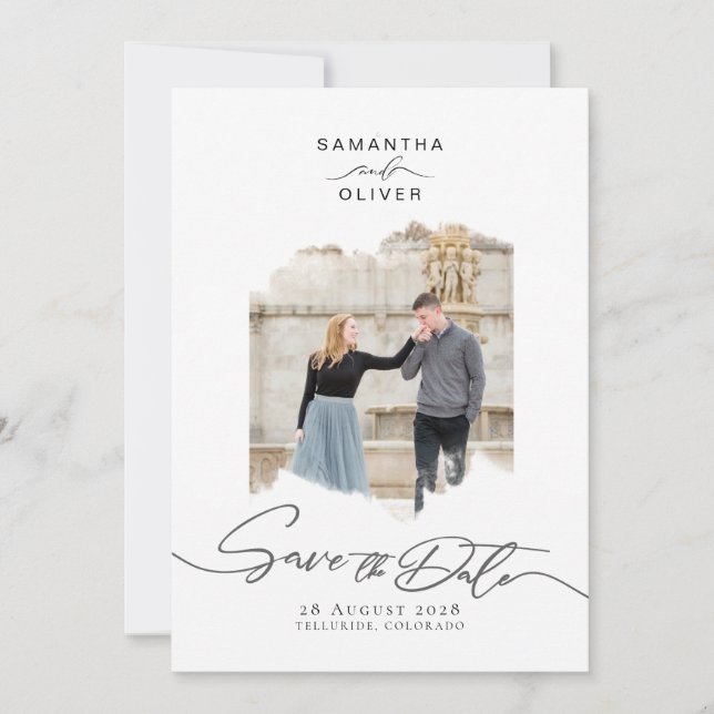 Invitation Minimalist Brush Stroke Photo  Frame Save the Date (Devant)