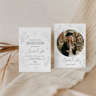 Invitation Minimalist Butterfly Floral Graduation Invite