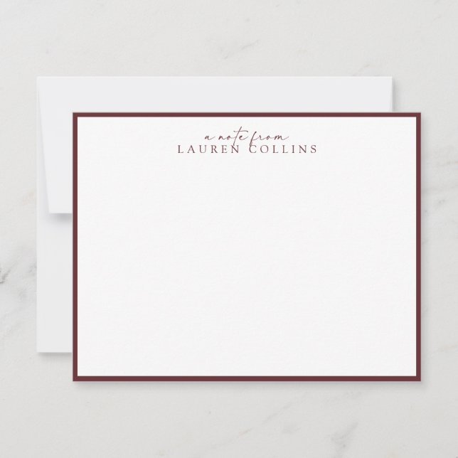 Invitation Minimalist cabernet Border Personalized Note Card (Devant)