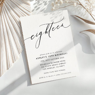 Invitation MINIMALIST Calligraphie chic élégant 18e anniversa