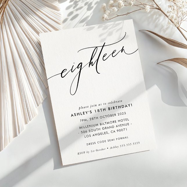 Invitation MINIMALIST Calligraphie chic élégant 18e anniversa (Créateur téléchargé)