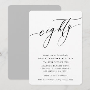 Invitation MINIMALIST Calligraphie chic élégant 80e anniversa