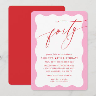 Invitation MINIMALIST Calligraphie vague 40ème parti rose rou