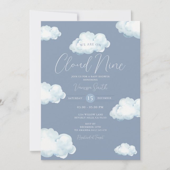 Invitation Minimalist Cloud Nine Baby Shower Party (Devant)