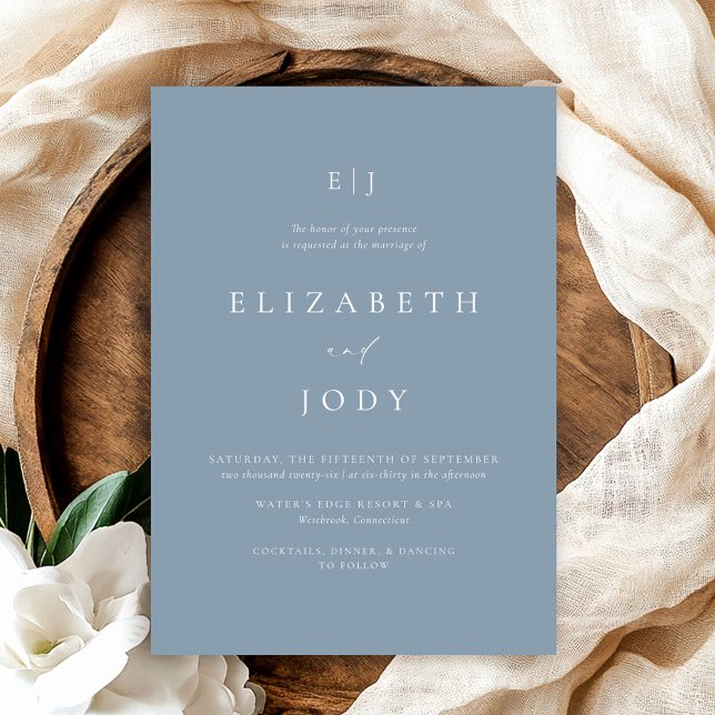 Invitation Minimalist Dusty Blue Modern Elegant Wedding  (Créateur téléchargé)