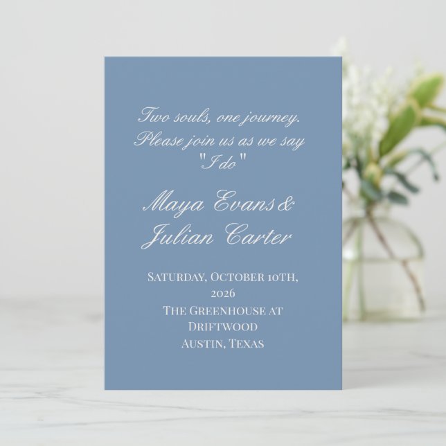 Invitation  Minimalist Dusty Blue & Warm White Wedding  (Debout devant)