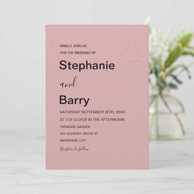 Invitation Minimalist Elegant Dusty Pink Wedding (Debout devant)