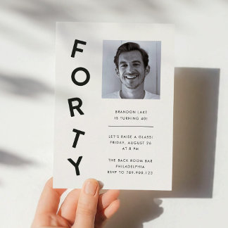 Invitation Minimalist Forty Black + White 40th Birthday Party